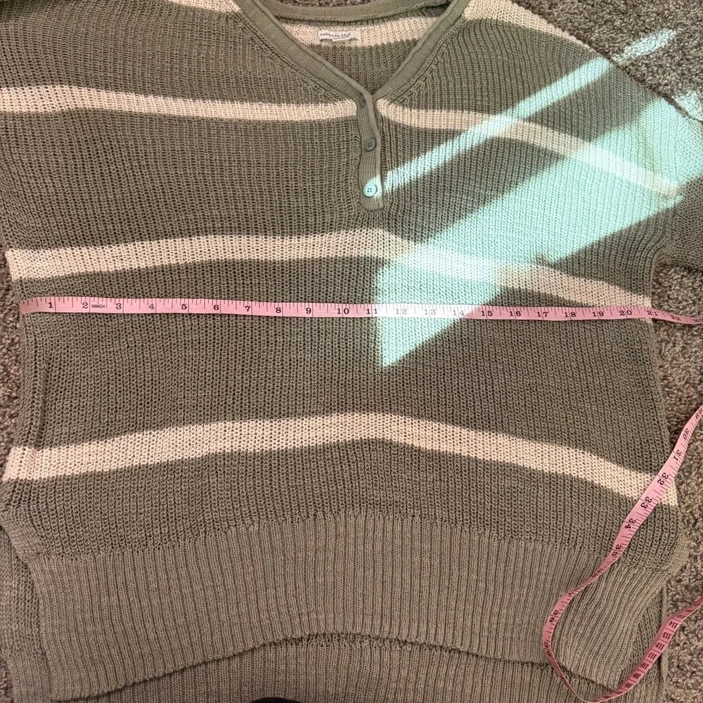 American Eagle Henley Sweater Womens XS/S Green Striped High Low‎ Coastal Boho